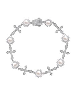 12MM CROSS PEARL BRACELET