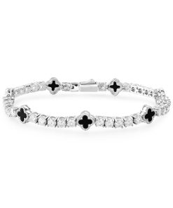 BLACK AGATE FOUR LEAF CLOVER TENNIS BRACELET
