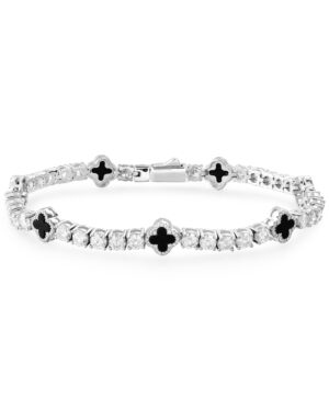 BLACK AGATE FOUR LEAF CLOVER TENNIS BRACELET