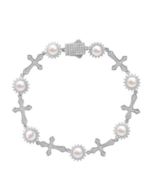 12MM CROSS PEARL BRACELET