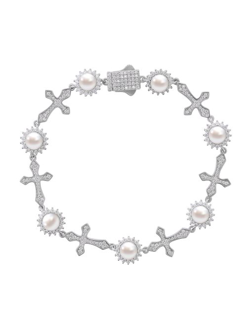12MM CROSS PEARL BRACELET