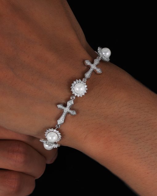 12MM CROSS PEARL BRACELET - Image 2
