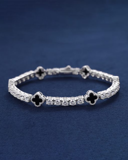 BLACK AGATE FOUR LEAF CLOVER TENNIS BRACELET - Image 3
