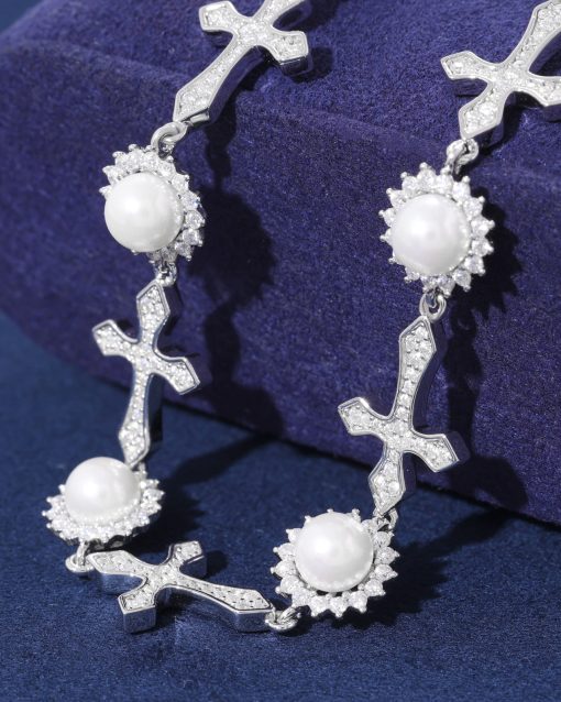 12MM CROSS PEARL BRACELET - Image 4