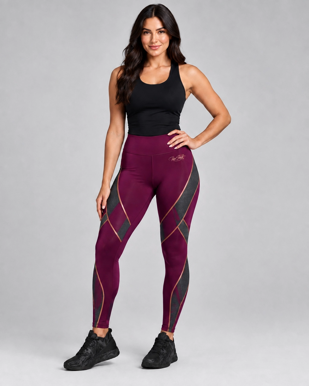 Roc Street Burgundy & Charcoal Panel Performance Leggings
