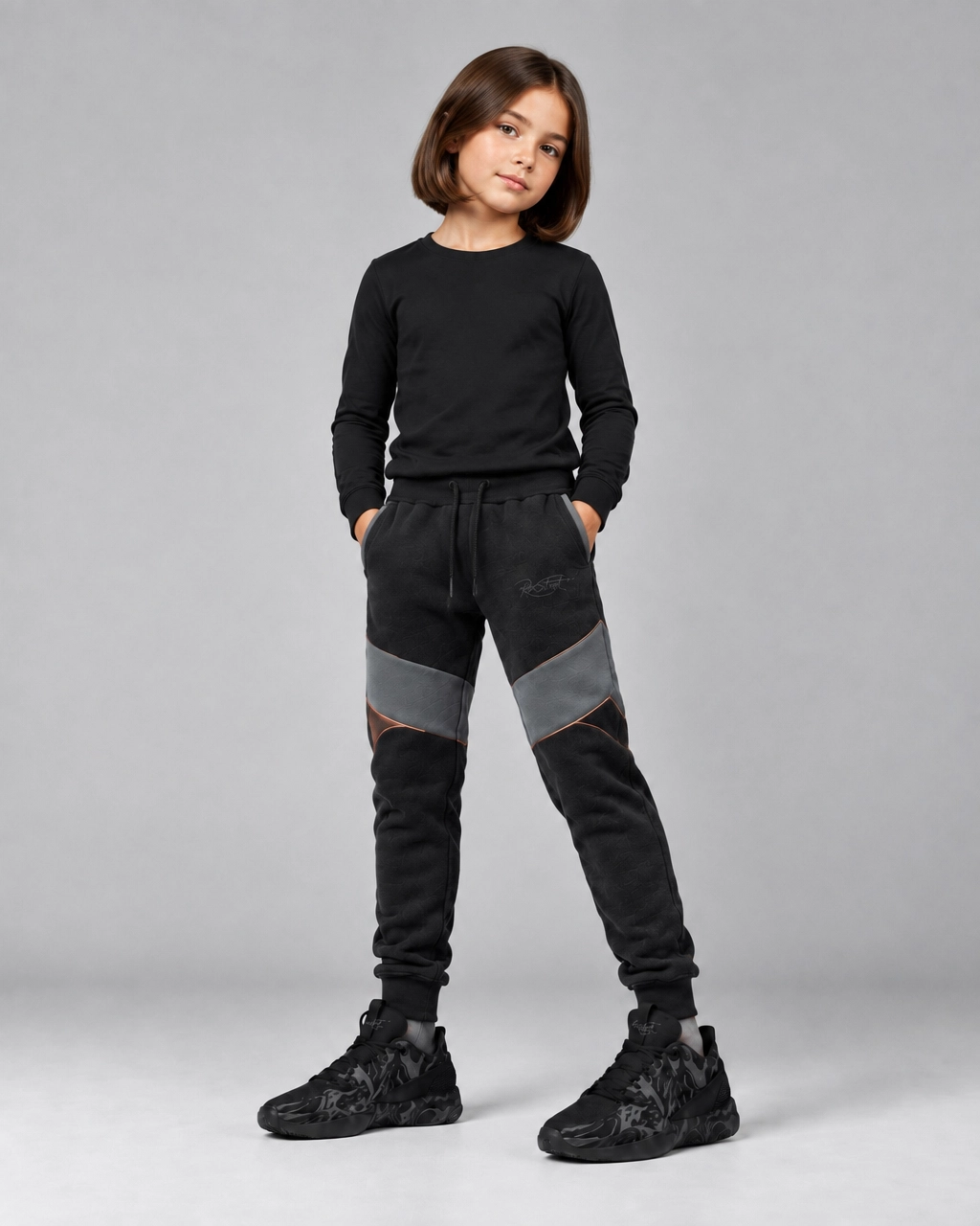 Roc Street Girls’ Black & Charcoal Panel Jogger Pants