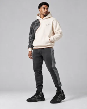 Cream & Charcoal Panel Hoodie – Two-Tone Streetwear Pullover