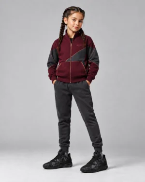 Roc Street Girls’ Burgundy & Black Panel Track Jacket