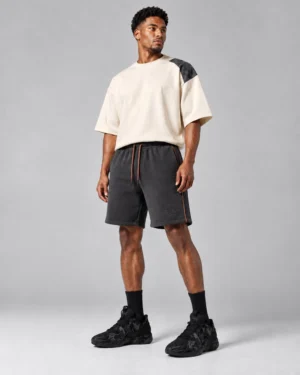 Charcoal Utility Shorts – Relaxed Fit Contrast Panel Sweat Shorts