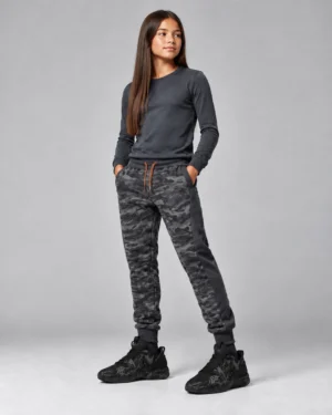 Charcoal Camo Girls’ Long-Sleeve Tee & Jogger Set – Urban Utility Tracksuit