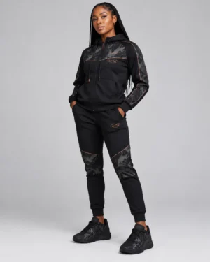 Black Camo Track Suit Set – Zip-Up Jacket & Jogger Pants