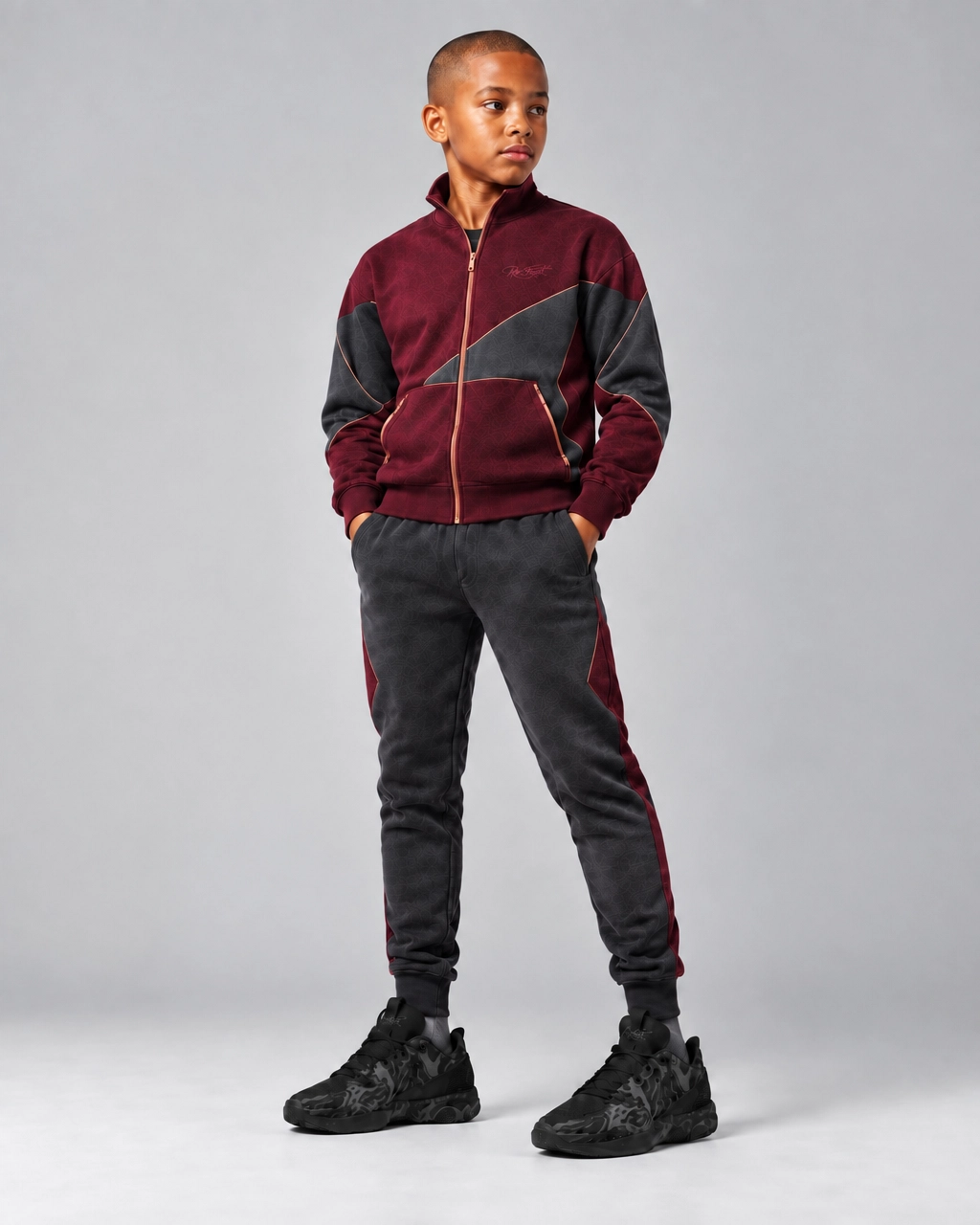 Roc Street Boys’ Burgundy & Black Panel Track Jacket - Image 2