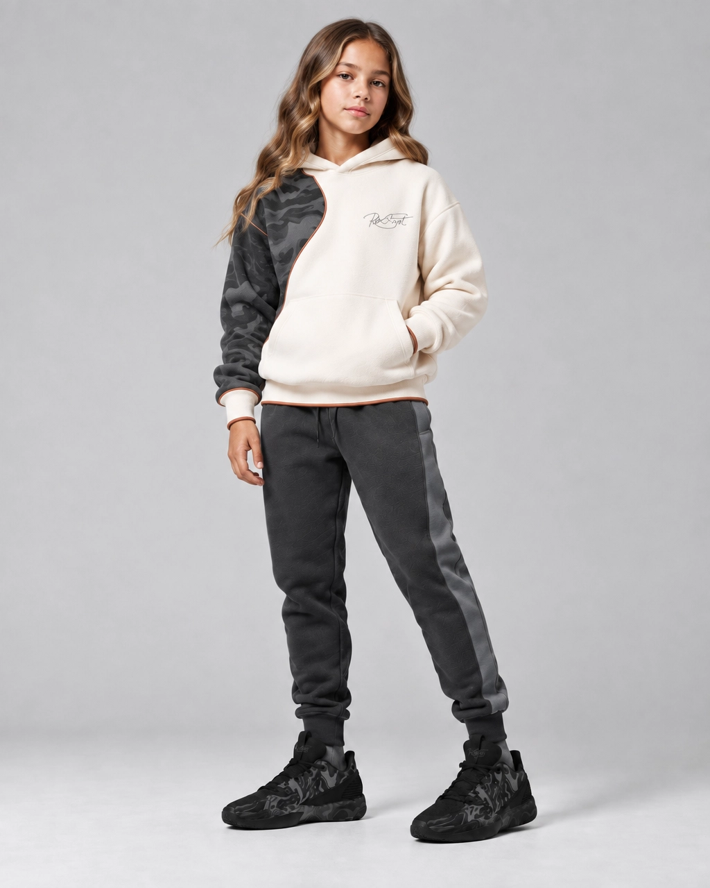 Roc Street Cream & Black Panel Hoodie