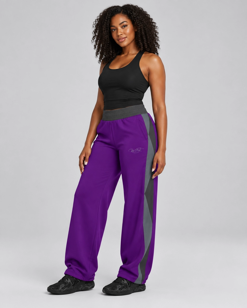 Roc Street Purple Wide-Leg Track Pants
