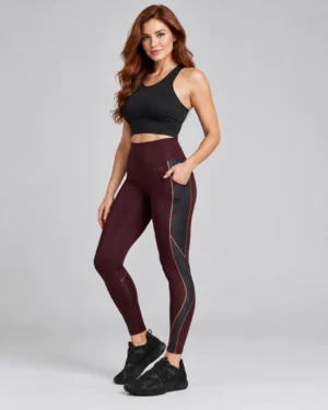 Roc Street Burgundy & Charcoal Panel Performance Leggings
