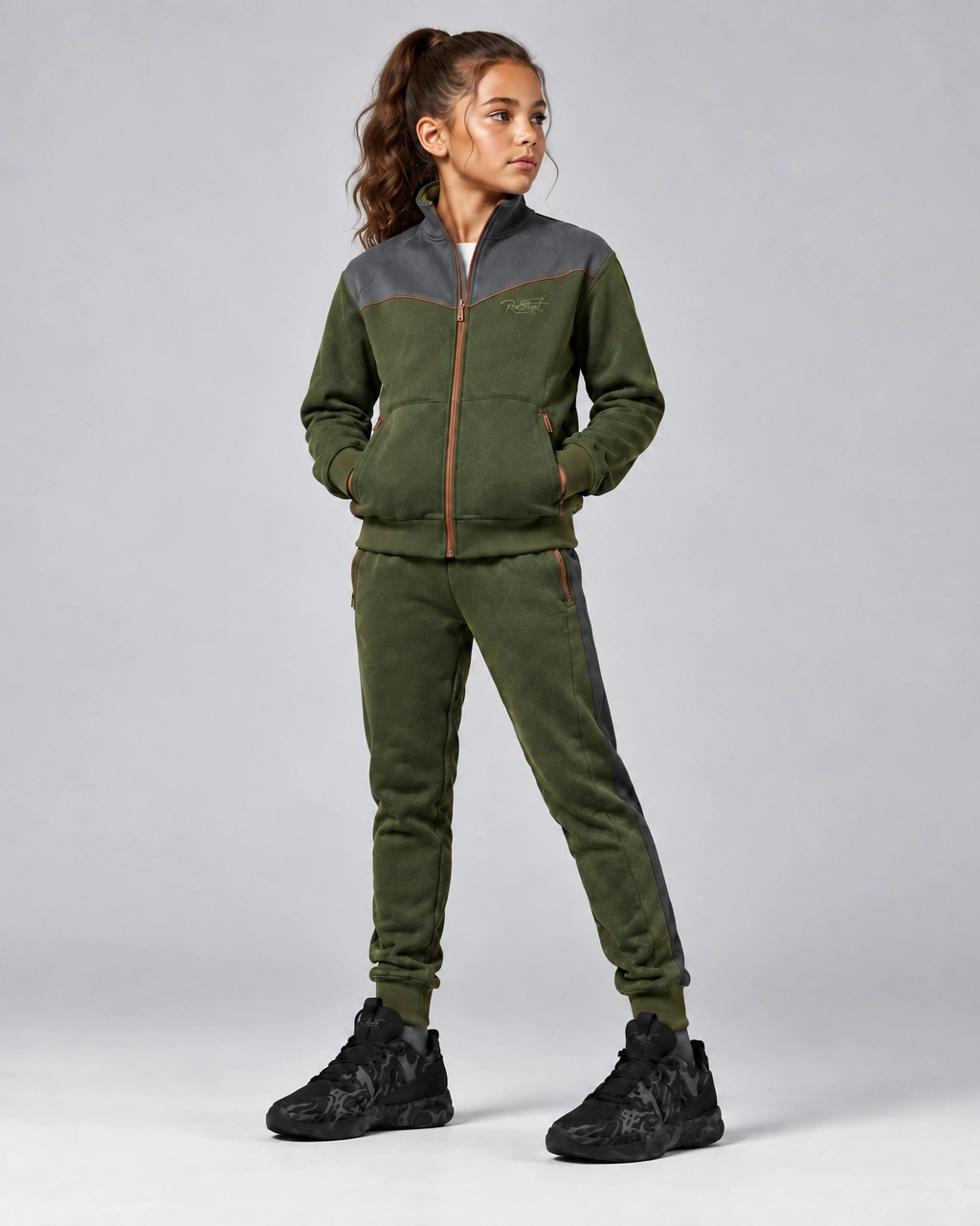 Roc Street Girls’ Olive Green & Black Panel Track Jacket
