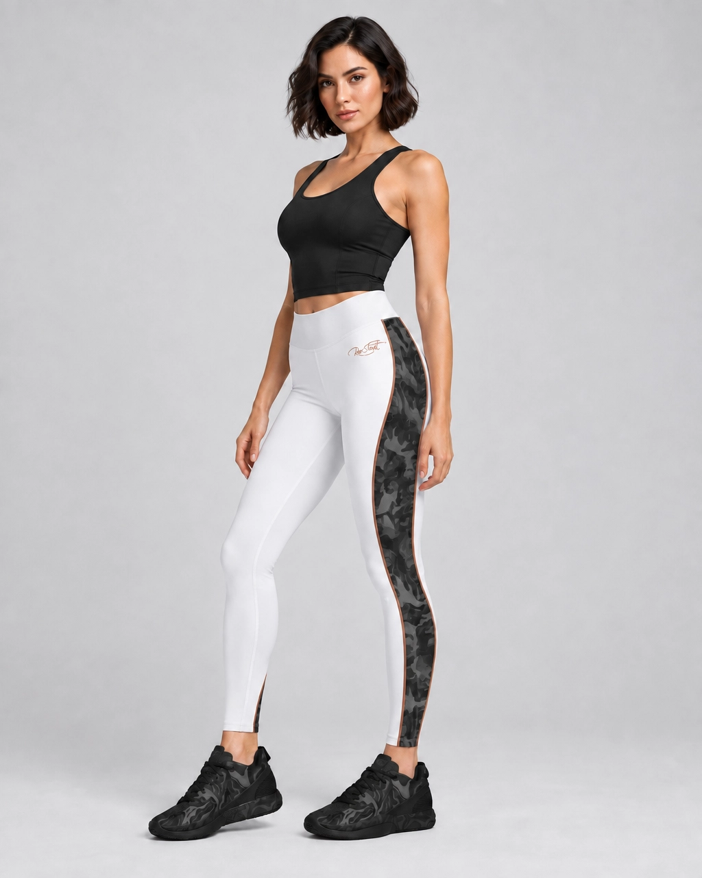 Roc Street White & Black Camo-Panel Performance Leggings - Image 2