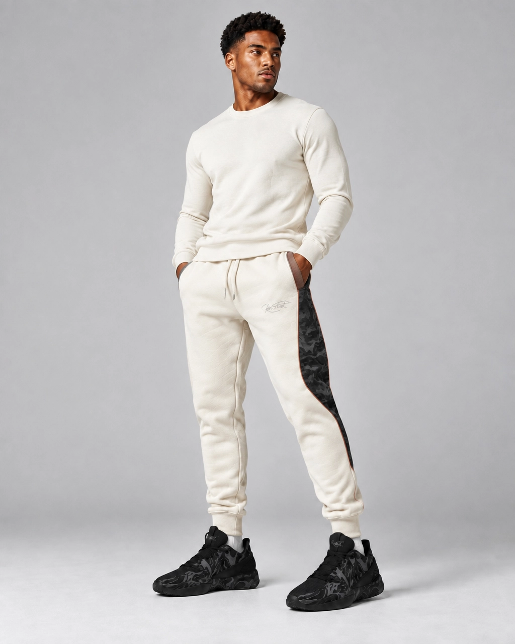 Roc Street Ivory Camo Panel Jogger Pants