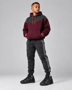Roc Street Burgundy & Charcoal Panel Hoodie