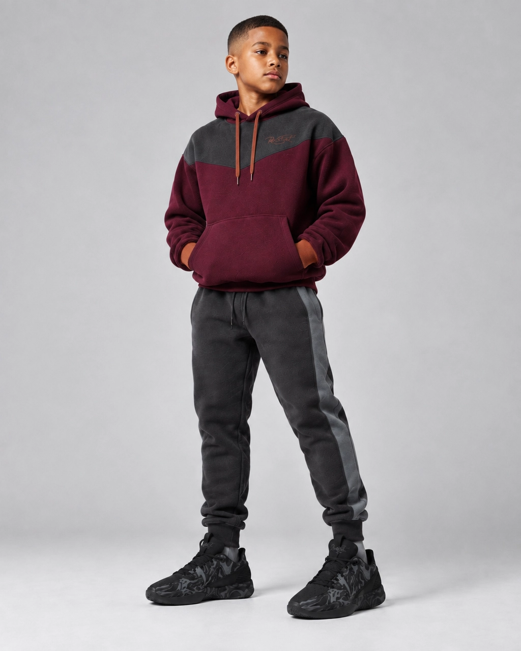 Roc Street Burgundy & Charcoal Panel Hoodie