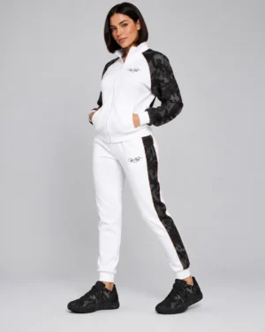 White & Black Camo Track Suit Set – Zip-Up Jacket & Jogger Pants