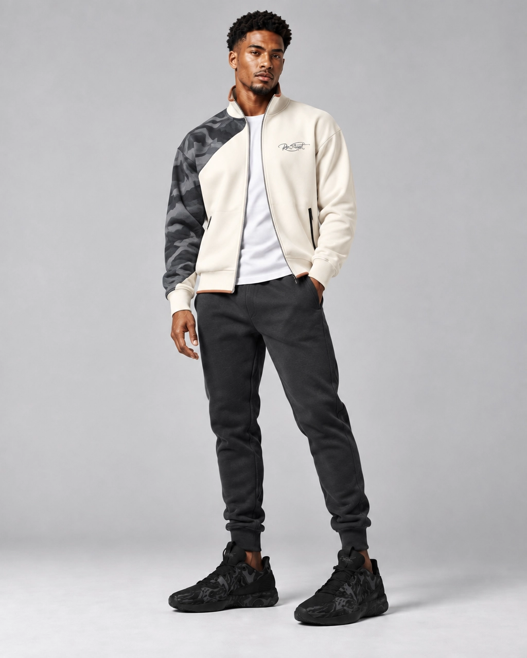 Roc Street Cream & Black Color-Block Track Jacket - Image 2