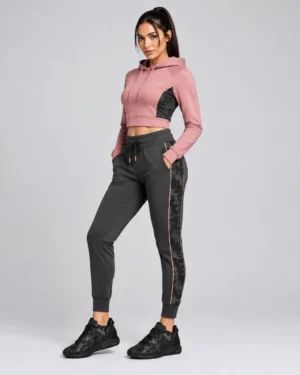 Roc Street Dusty Rose Camo-Panel Cropped Hoodie