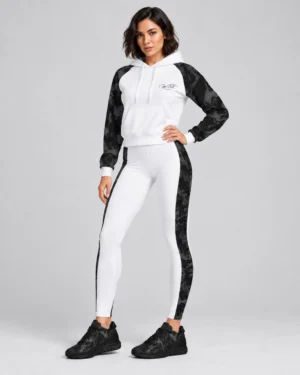 Roc Street White & Black Camo-Sleeve Cropped Hoodie