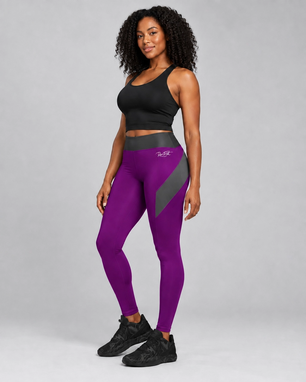 Roc Street Purple & Charcoal Performance Leggings - Image 2