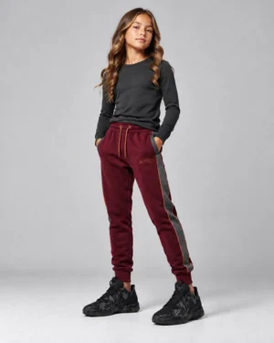 Roc Street Girls’ Burgundy & Charcoal Panel Jogger Pants