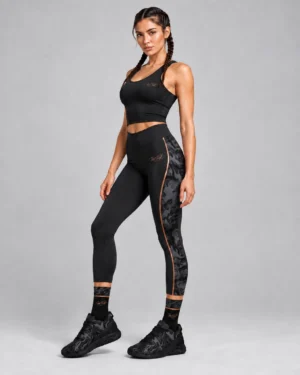 Black Camo Activewear Set – Cropped Sports Bra & High-Rise Leggings