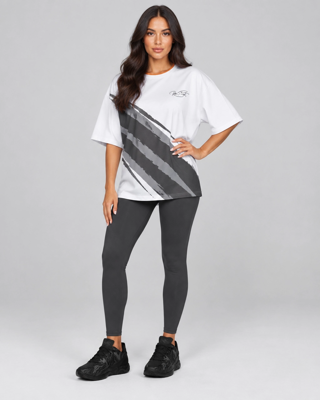 Roc Street White & Charcoal Graphic Performance T-Shirt