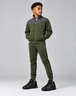 Roc Street Boys’ Olive Green & Black Panel Track Jacket