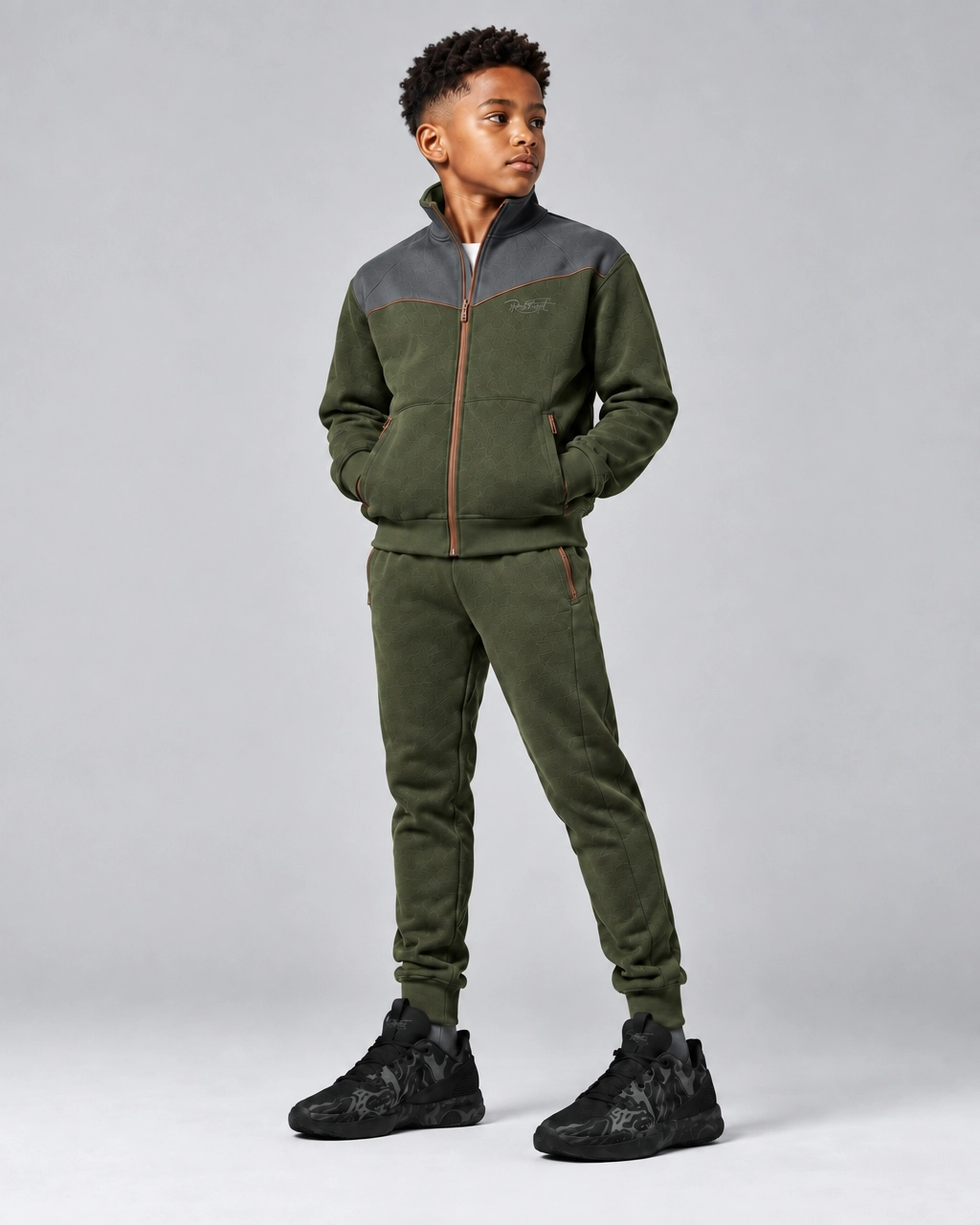 Roc Street Boys’ Olive Green & Black Panel Track Jacket