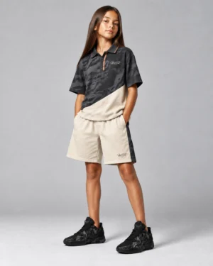 Women’s Camo Half-Zip Polo & Beige Utility Shorts Set