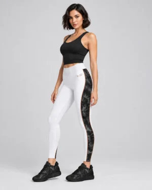 Roc Street White & Black Camo-Panel Performance Leggings