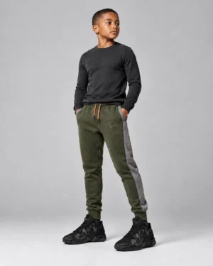 Roc Street Boys’ Olive Green & Charcoal Panel Jogger Pants