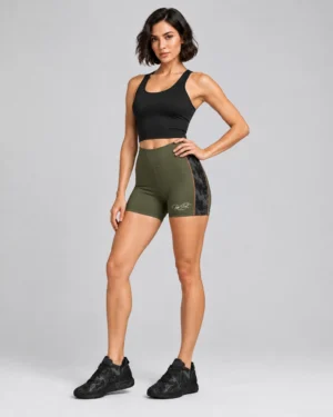 Roc Street Olive Green Camo-Panel Performance Shorts