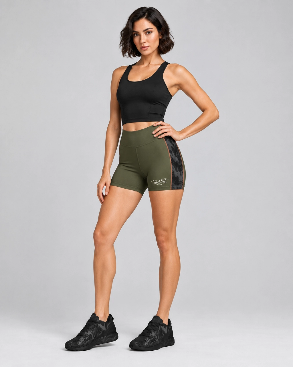 Roc Street Olive Green Camo-Panel Performance Shorts