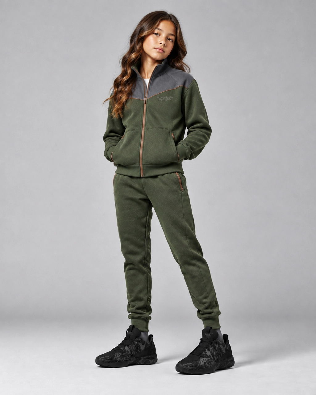 Roc Street Girls’ Olive Green & Black Panel Track Jacket - Image 3