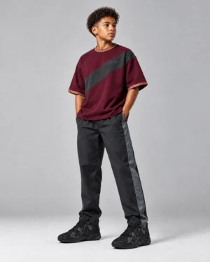 Burgundy Diagonal Stripe Oversized Tee – Relaxed Streetwear T-Shirt