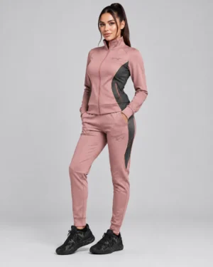 Dusty Rose & Charcoal Activewear Set – Zip-Up Jacket & Tapered Jogger Pants