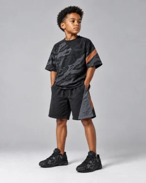 Black Camo Oversized T-Shirt & Shorts Set – Two-Tone Streetwear Co-Ord Set