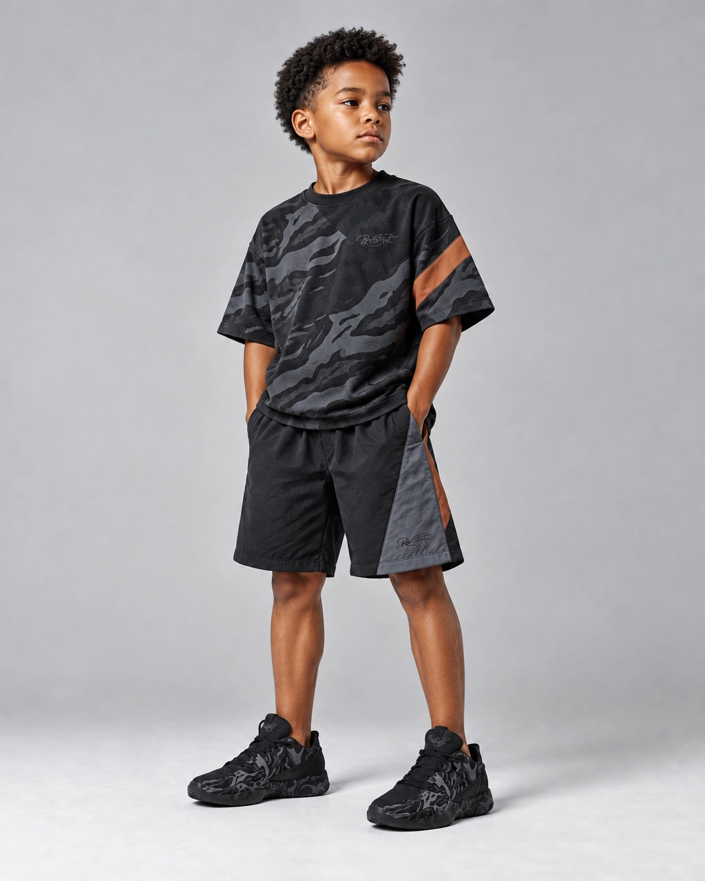 Black Camo Oversized T-Shirt & Shorts Set – Two-Tone Streetwear Co-Ord Set