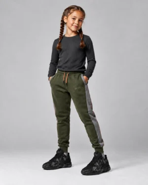 Roc Street Girls’ Olive Green & Charcoal Panel Jogger Pants