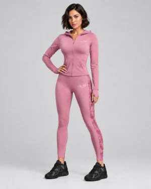 Dusty Pink Activewear Set – Zip-Up Jacket & High-Rise Leggings