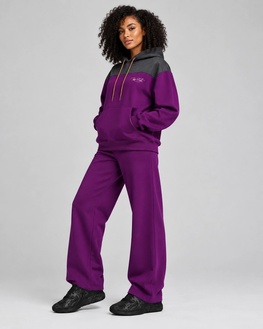 Roc Street Purple & Charcoal Colorblock Hoodie