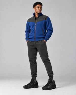 Royal Blue Contrast Fleece Jacket & Charcoal Joggers Set – Modern Performance Tracksuit