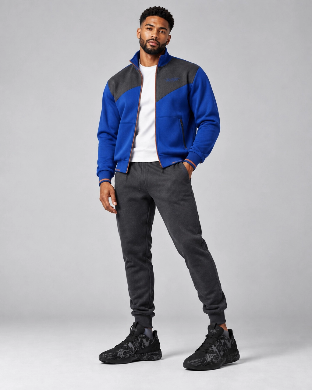 Roc Street Blue & Charcoal Colorblock Track Jacket