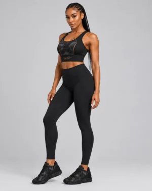 Black Sculpting Sports Bra & Leggings Set – Women's Seamless Activewear Two-Piece
